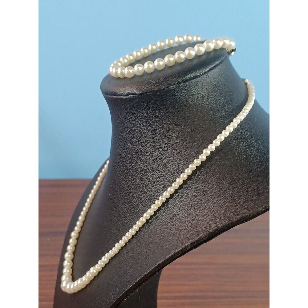 Vintage Faux Pearl Necklace & Bracelet Marked Japan Box Clasp - Picture 8 of 9